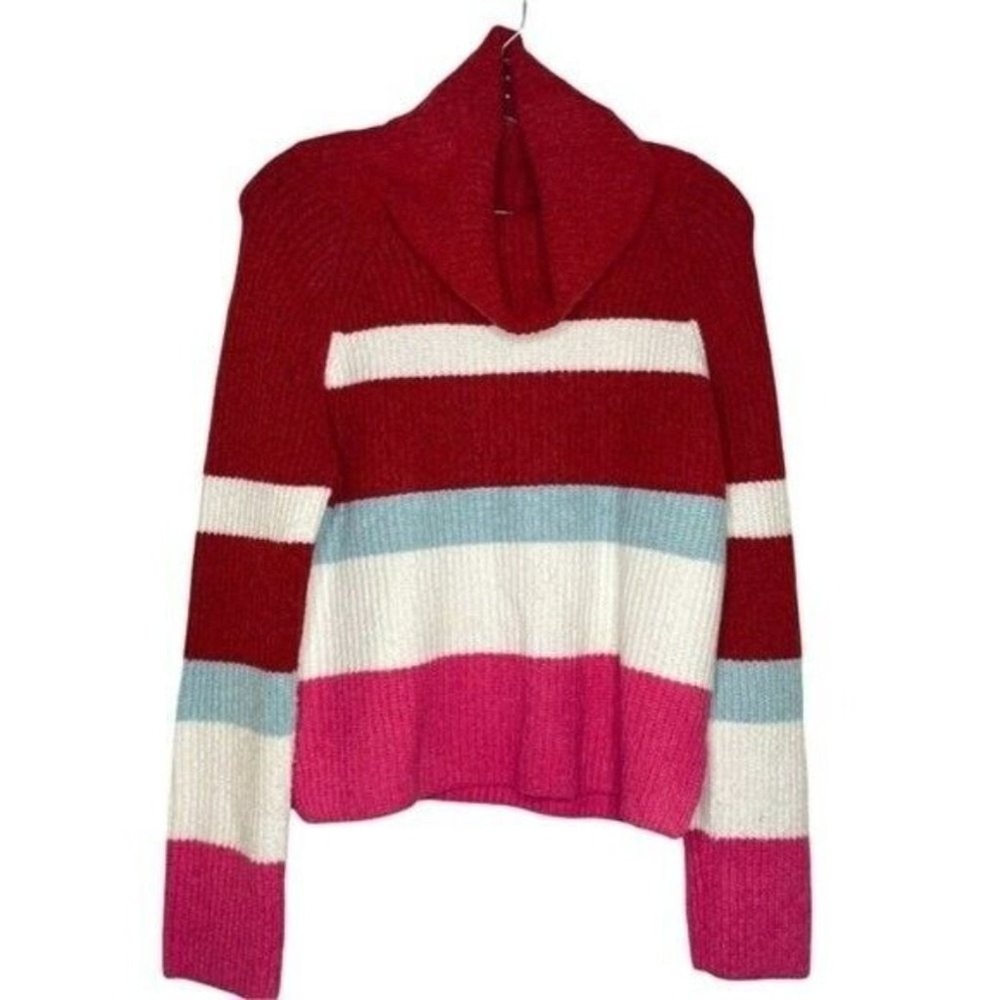 Abound Women Red Pink Striped Cowl Neck Raglan Sweater Small New